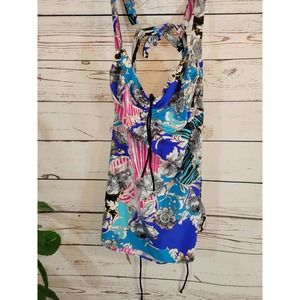 Tankini Swim Top Plus Size 5XL Multicolor Floral Tie Front Swim blues & …